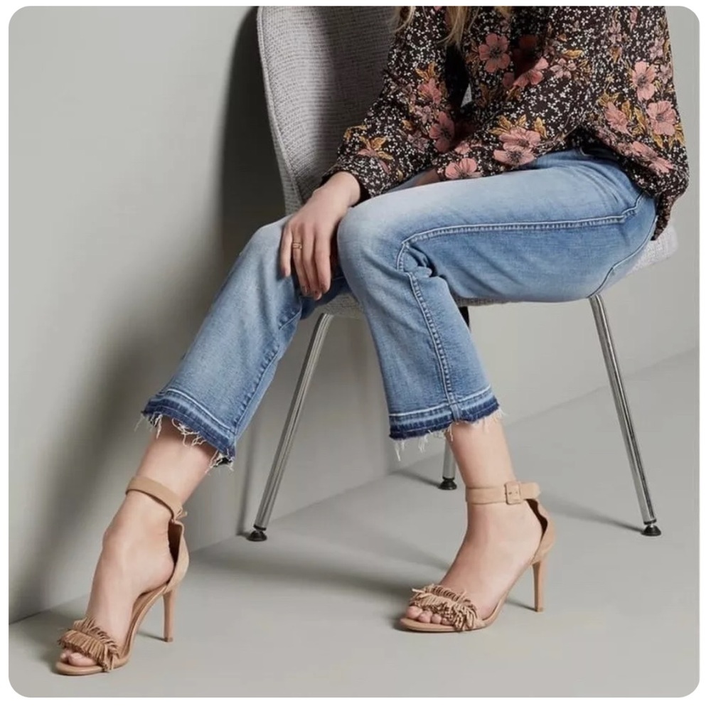 Joie Pippi Heel Fringed Sandal in Buff, GUC, 37.5